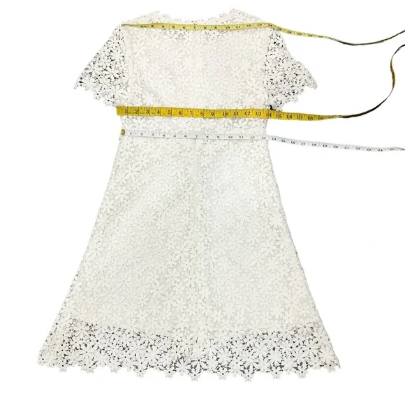 White Lace Mini Dress with Embroidered Heart Detail Crochet Boho Bride W… - Picture 13 of 15